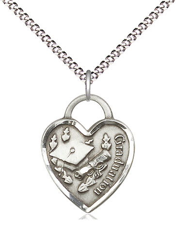 Sterling Silver Graduation Heart Pendant on a 18 inch Light Rhodium Light Curb chain