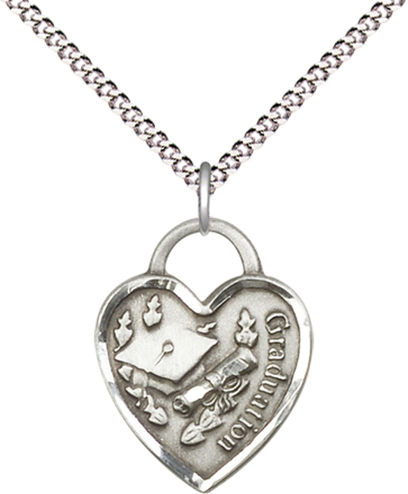 Sterling Silver Graduation Heart Pendant on a 18 inch Light Rhodium Light Curb chain