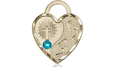 14kt Gold Filled Footprints Heart Medal with a 3mm Zircon Swarovski stone