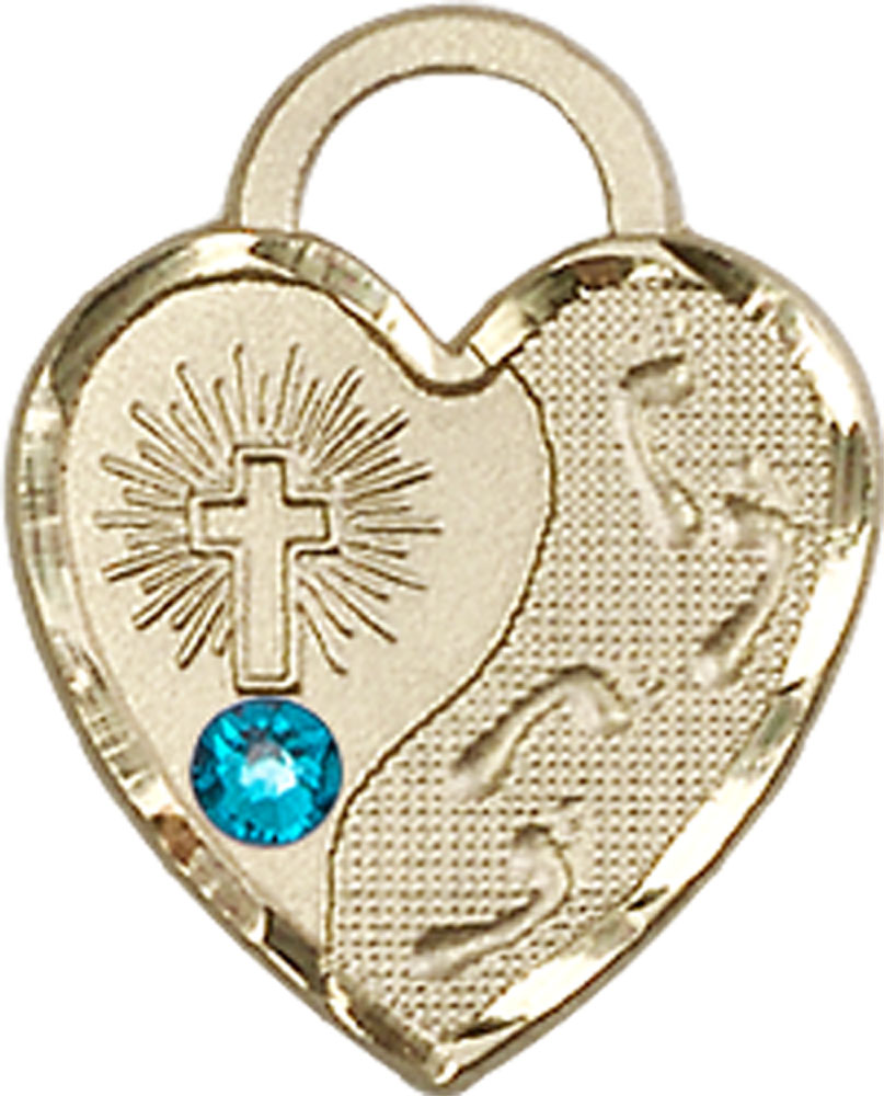 14kt Gold Filled Footprints Heart Medal with a 3mm Zircon Swarovski stone