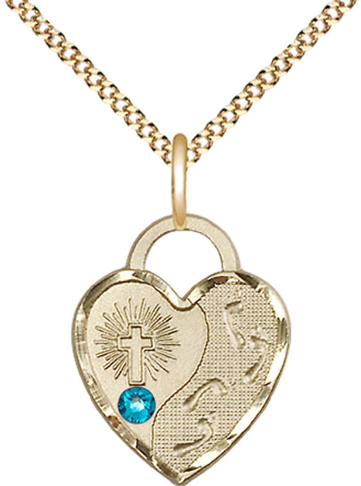 14kt Gold Filled Footprints Heart Pendant with a 3mm Zircon Swarovski stone on a 18 inch Gold Plate Light Curb chain