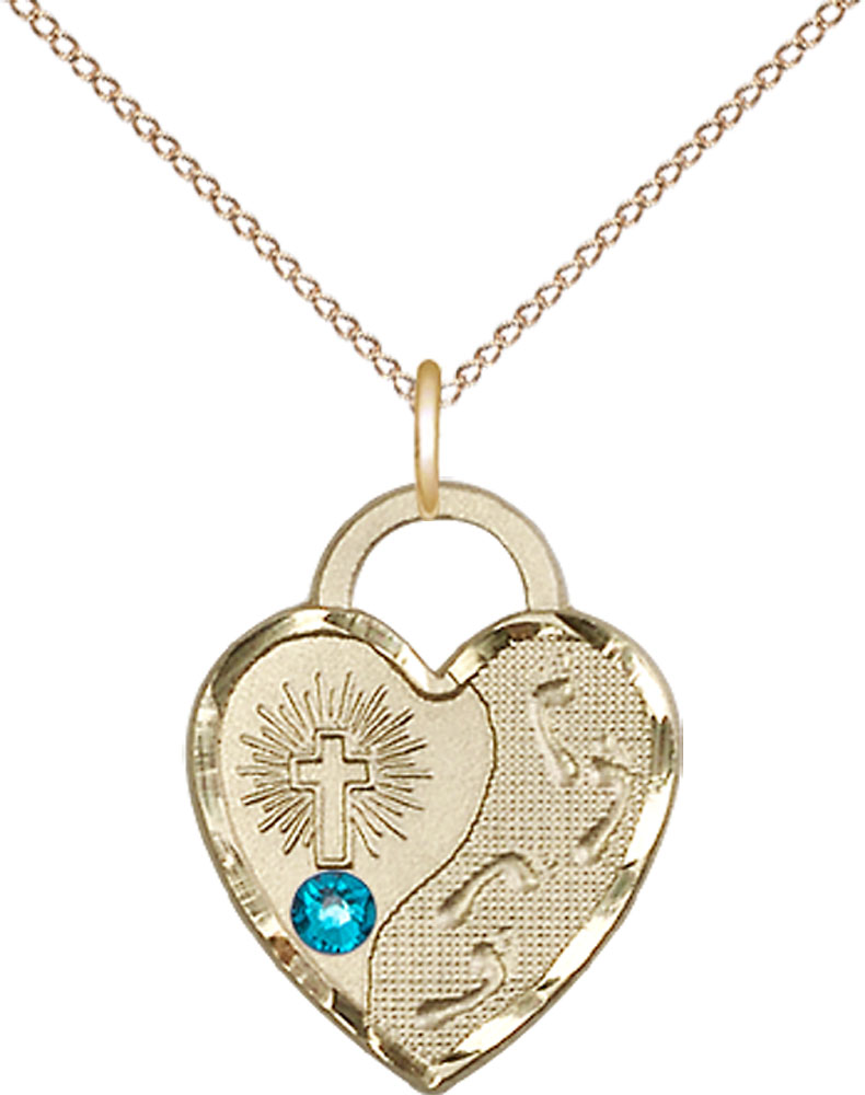 14kt Gold Filled Footprints Heart Pendant with a 3mm Zircon Swarovski stone on a 18 inch Gold Filled Light Curb chain