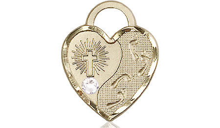 14kt Gold Filled Footprints Heart Medal with a 3mm Crystal Swarovski stone