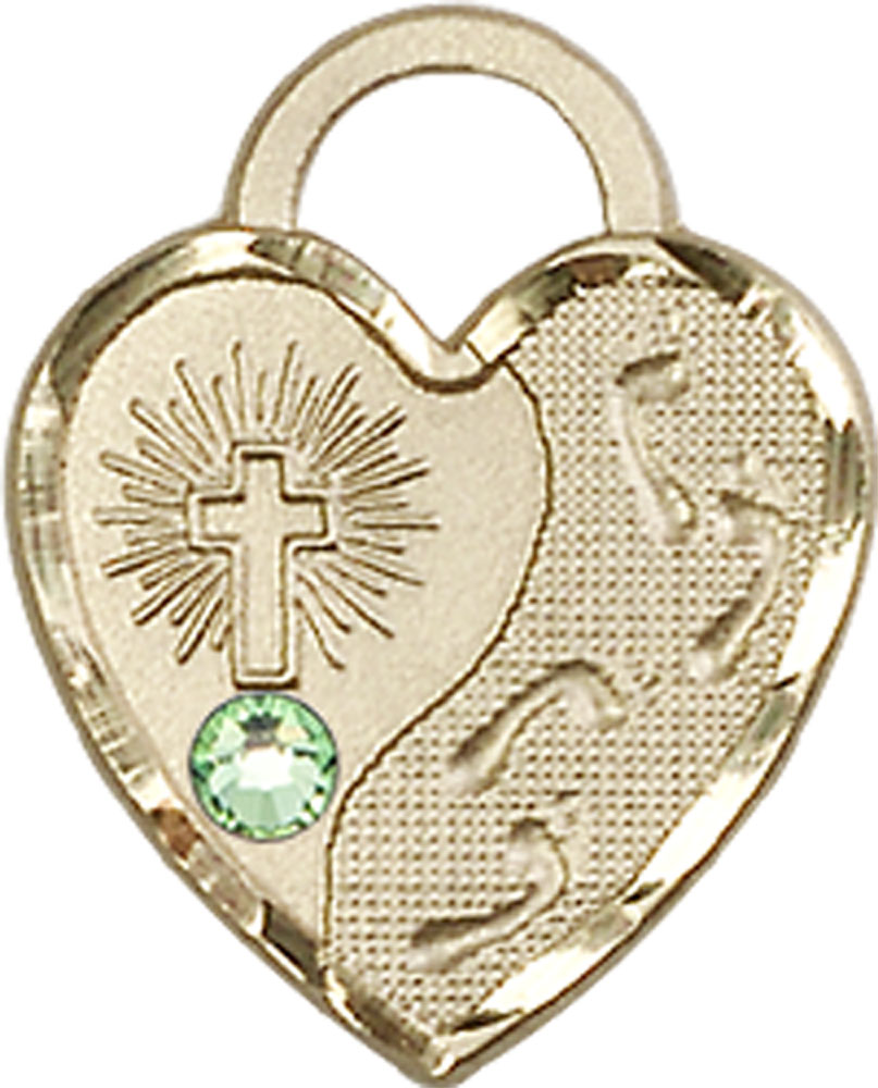 14kt Gold Filled Footprints Heart Medal with a 3mm Peridot Swarovski stone