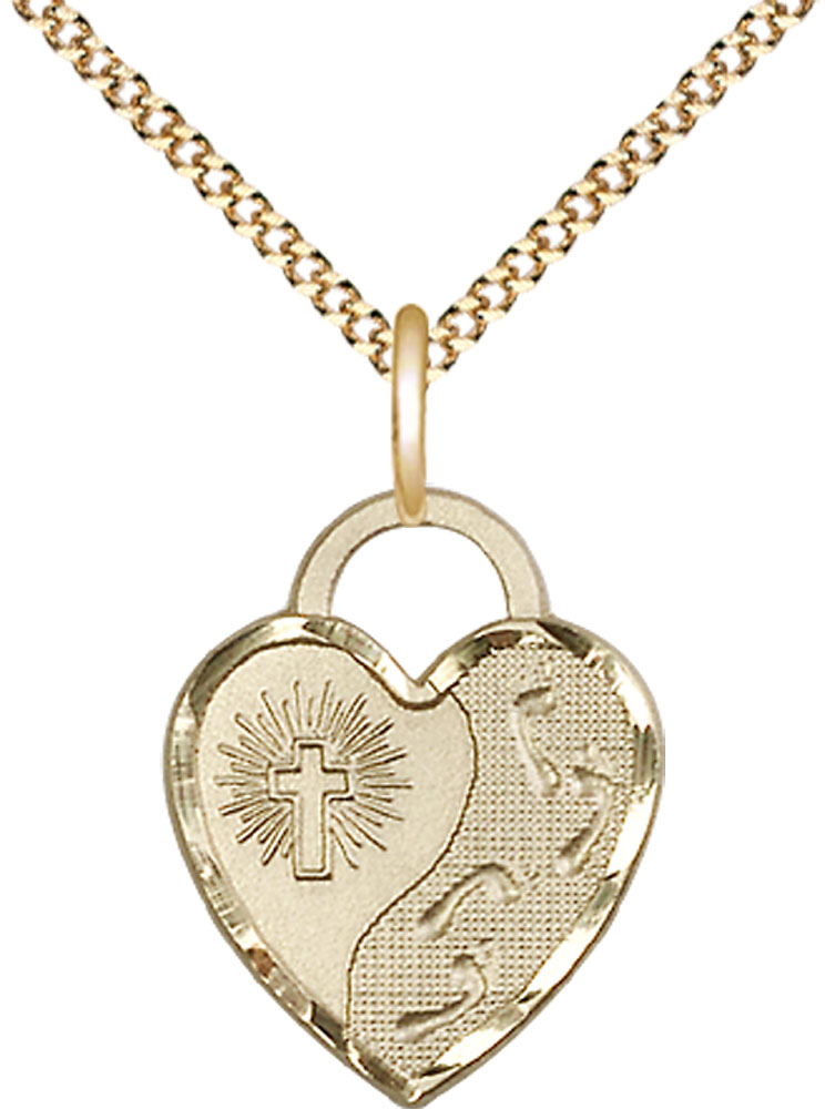 14kt Gold Filled Footprints Heart Pendant on a 18 inch Gold Plate Light Curb chain