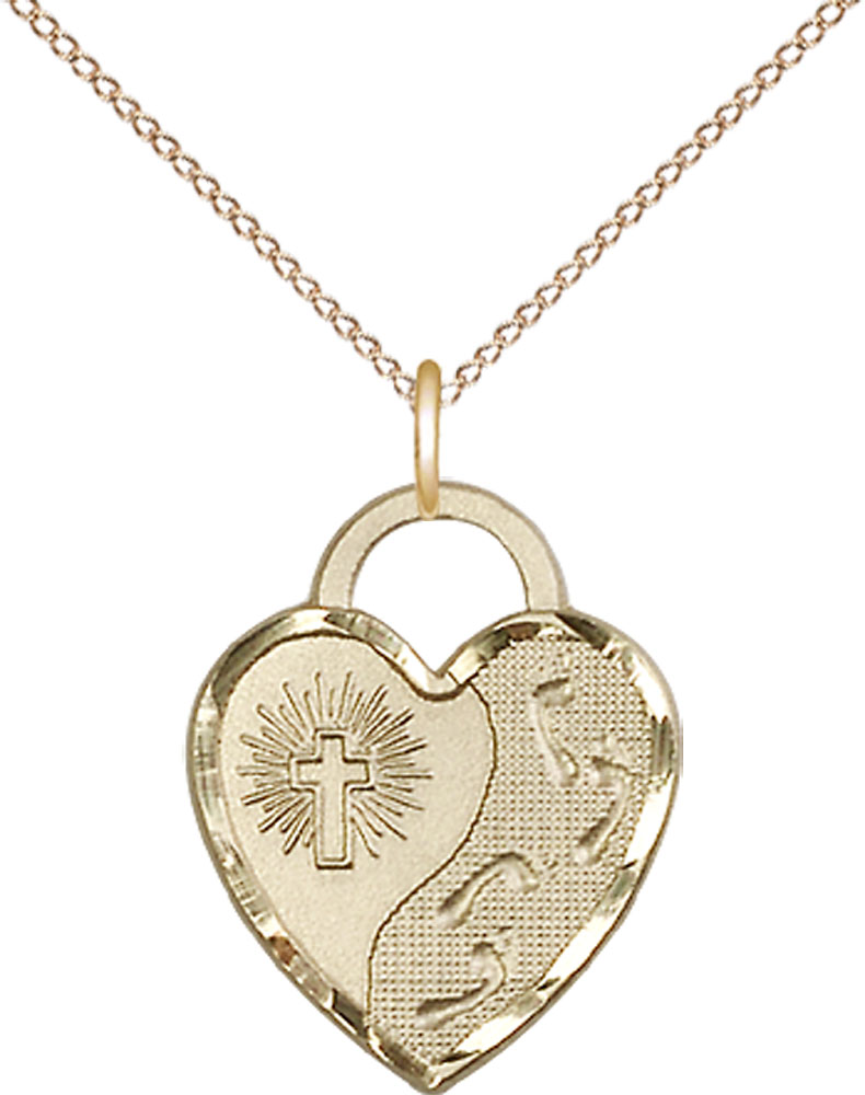 14kt Gold Filled Footprints Heart Pendant on a 18 inch Gold Filled Light Curb chain