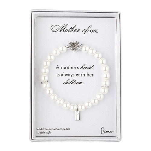 7&quot;L White Mother Of 1 Bracelet - Stretch; Silver Gift Box