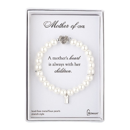 7"L White Mother Of 1 Bracelet - Stretch; Silver Gift Box
