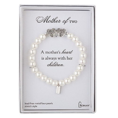 7&quot;L White Mother Of 2 Bracelet - Stretch; Silver Gift Box