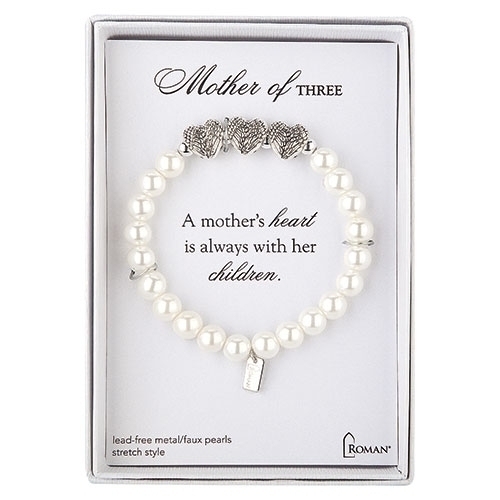 7&quot;L White Mother Of 3 Bracelet - Stretch; Silver Gift Box