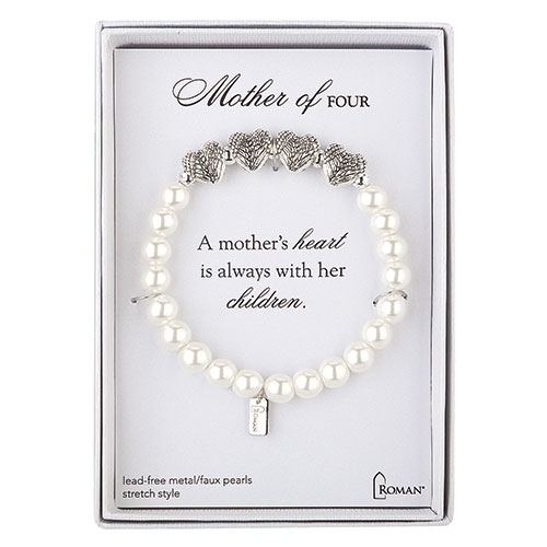 7&quot;L White Mother Of 4 Bracelet - Stretch; Silver Gift Box