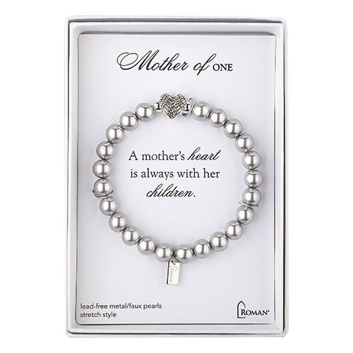 7&quot;L Gray Mother Of 1 Bracelet - Stretch; Silver Gift Box