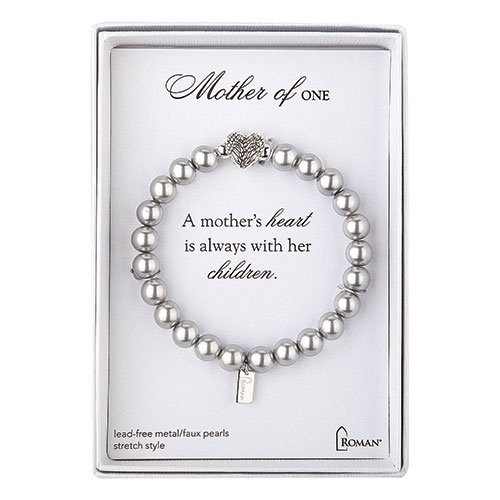 7"L Gray Mother Of 1 Bracelet - Stretch; Silver Gift Box