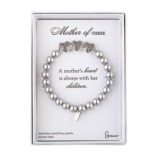 7"L Gray Mother Of 3 Bracelet - Stretch; Silver Gift Box