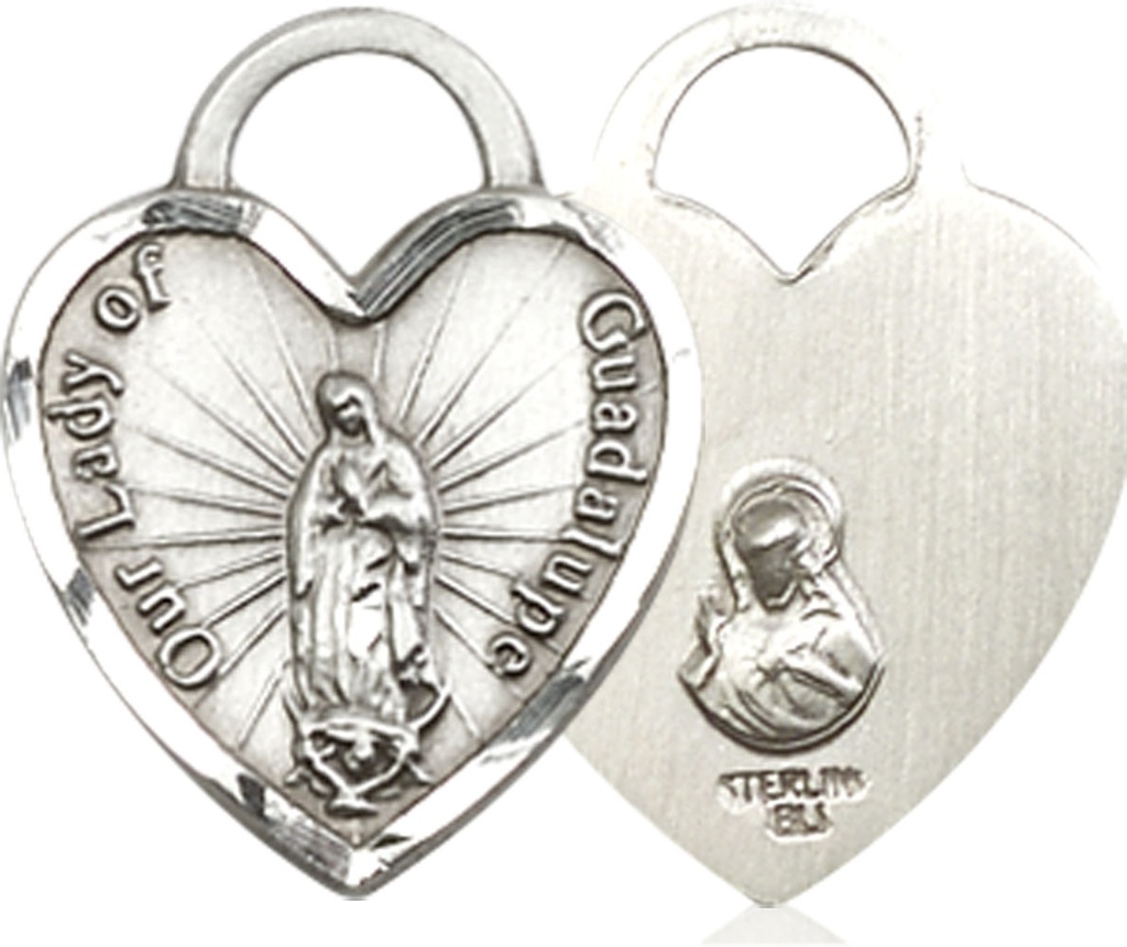 Sterling Silver Our Lady of Guadalupe Heart Medal