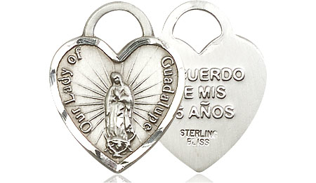 Sterling Silver Our Lady of Guadalupe Heart Recuerdo Medal