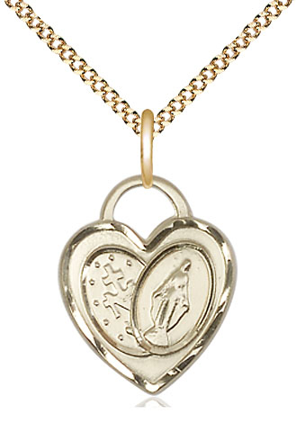 14kt Gold Filled Miraculous Heart Pendant on a 18 inch Gold Plate Light Curb chain