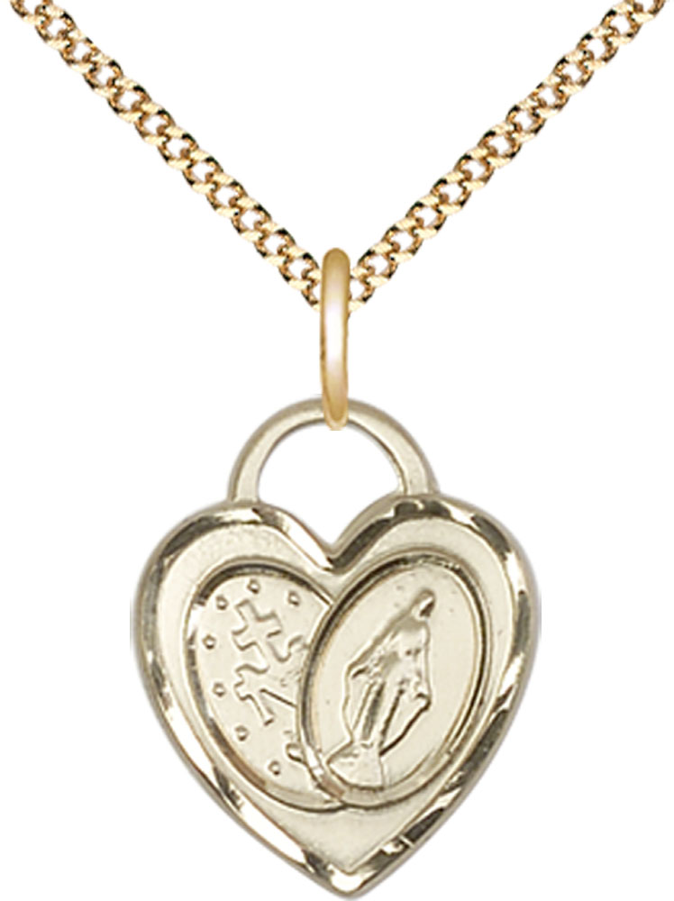 14kt Gold Filled Miraculous Heart Pendant on a 18 inch Gold Plate Light Curb chain