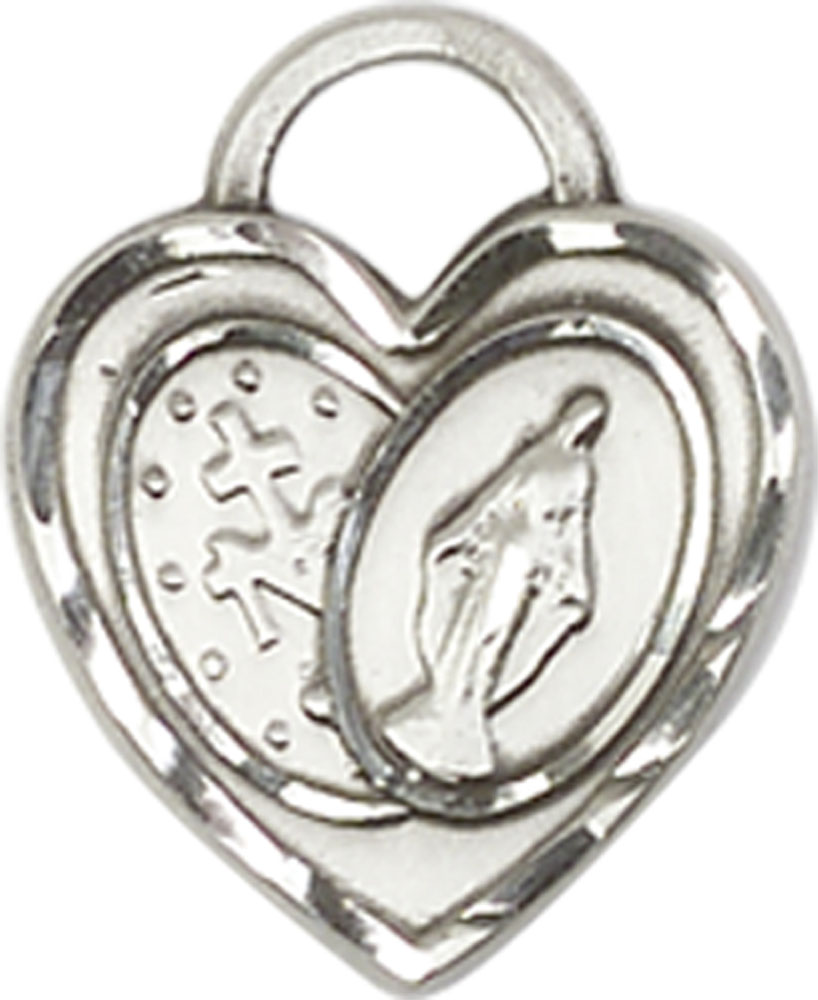 Sterling Silver Miraculous Heart Medal