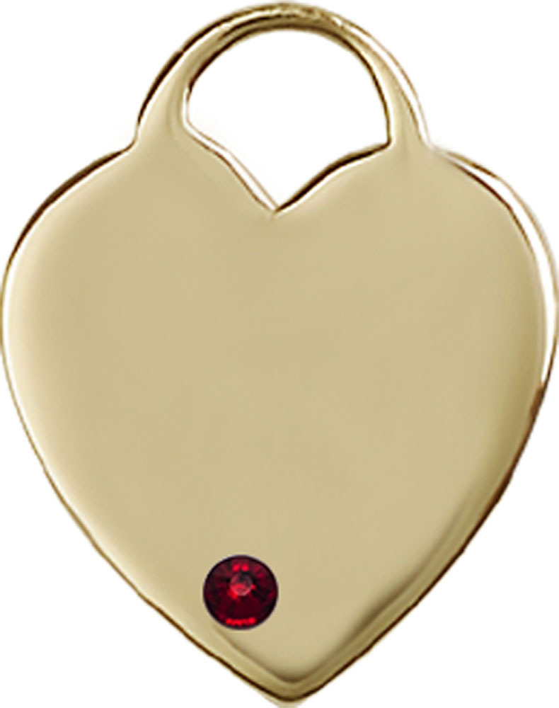 14kt Gold Heart Medal with a 3mm Garnet Swarovski stone