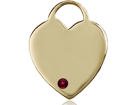 14kt Gold Heart Medal with a 3mm Garnet Swarovski stone