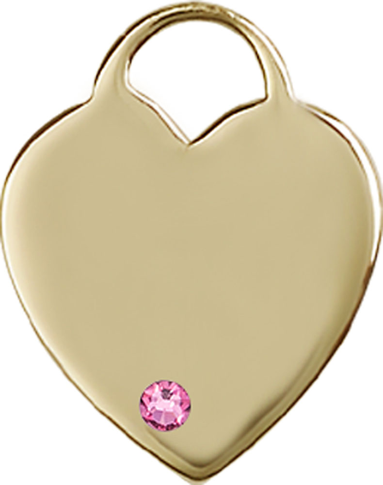 14kt Gold Heart Medal with a 3mm Rose Swarovski stone