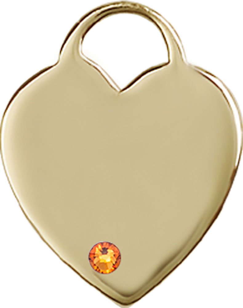 14kt Gold Heart Medal with a 3mm Topaz Swarovski stone