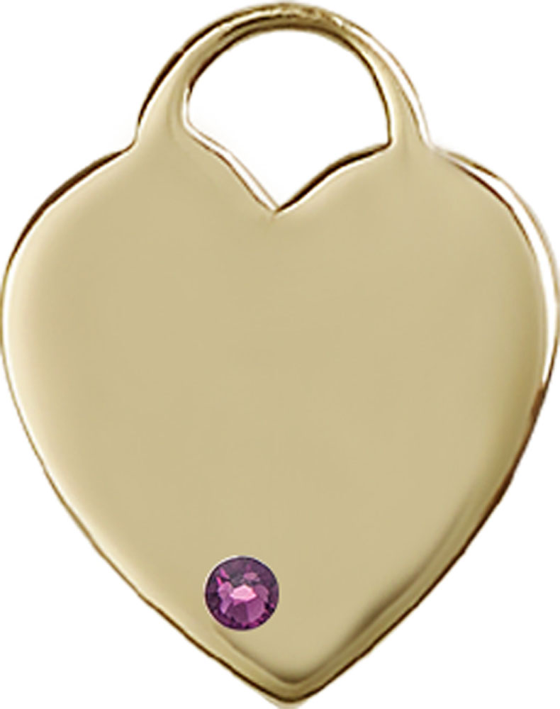 14kt Gold Heart Medal with a 3mm Amethyst Swarovski stone