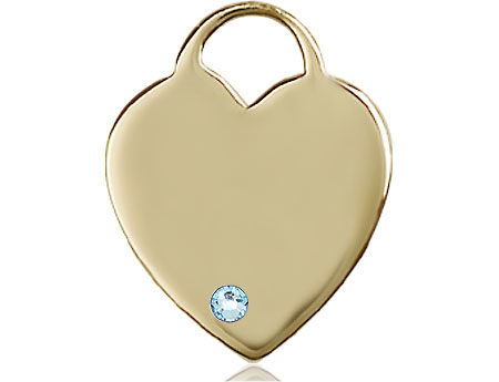 14kt Gold Heart Medal with a 3mm Aqua Swarovski stone