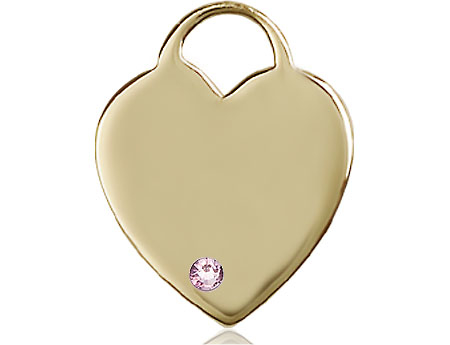 14kt Gold Heart Medal with a 3mm Light Amethyst Swarovski stone