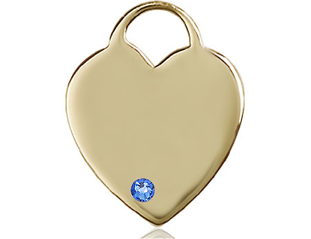 14kt Gold Heart Medal with a 3mm Sapphire Swarovski stone