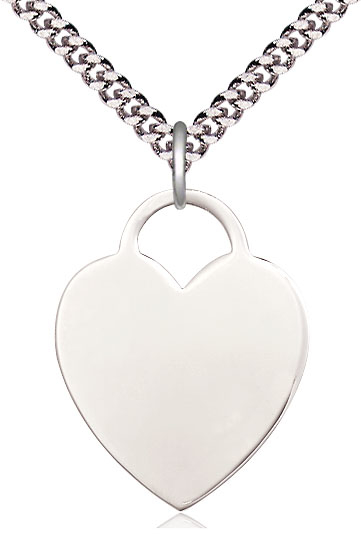 Sterling Silver Heart Pendant on a 24 inch Light Rhodium Heavy Curb chain