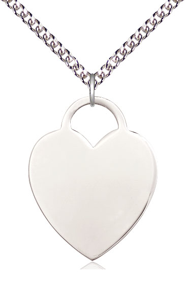 Sterling Silver Heart Pendant on a 24 inch Sterling Silver Heavy Curb chain