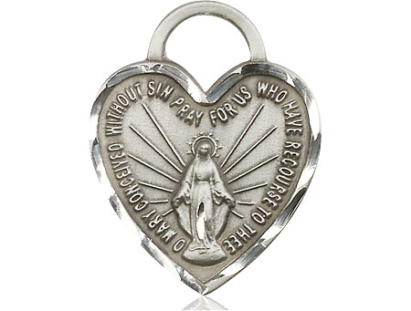 Sterling Silver Miraculous Heart Medal - With Box
