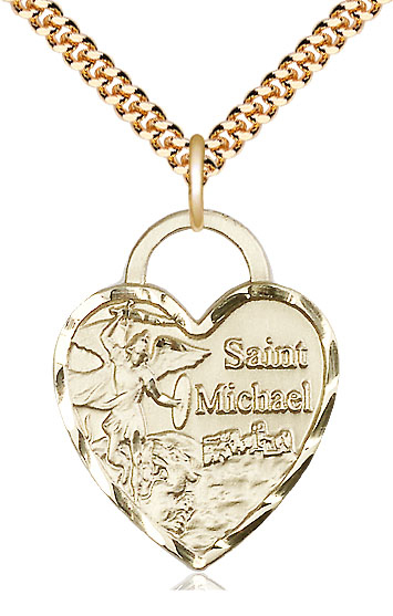 14kt Gold Filled Saint Michael the Archangel Pendant on a 24 inch Gold Plate Heavy Curb chain