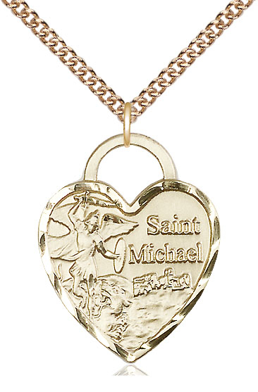 14kt Gold Filled Saint Michael the Archangel Pendant on a 24 inch Gold Filled Heavy Curb chain