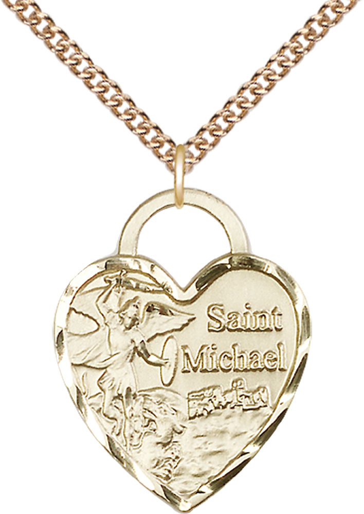 14kt Gold Filled Saint Michael the Archangel Pendant on a 24 inch Gold Filled Heavy Curb chain
