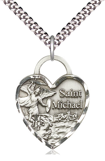 Sterling Silver Saint Michael the Archangel Pendant on a 24 inch Light Rhodium Heavy Curb chain