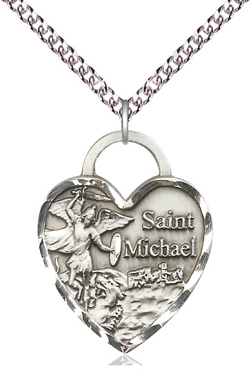 Sterling Silver Saint Michael the Archangel Pendant on a 24 inch Sterling Silver Heavy Curb chain