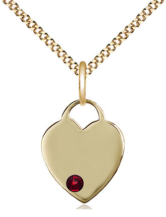 14kt Gold Filled Heart Pendant with a 3mm Garnet Swarovski stone on a 18 inch Gold Plate Light Curb chain
