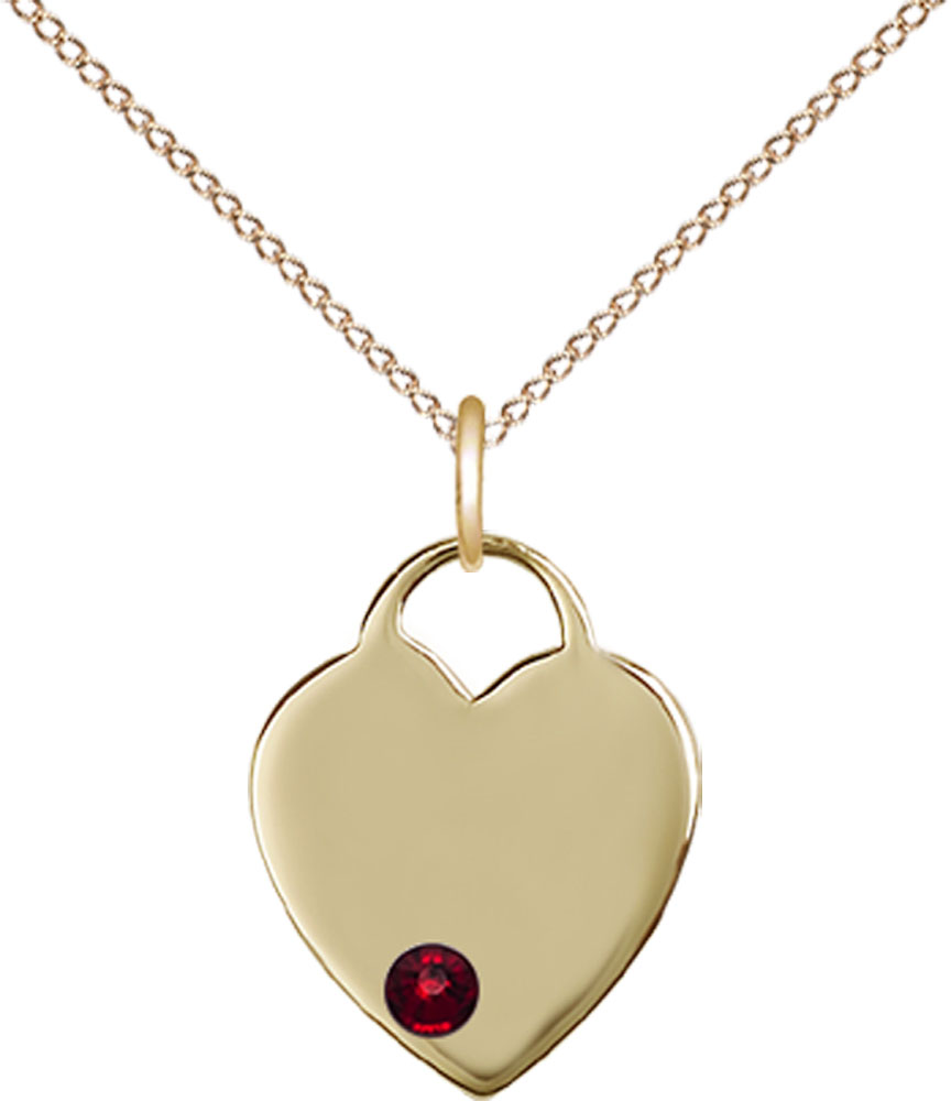 14kt Gold Filled Heart Pendant with a 3mm Garnet Swarovski stone on a 18 inch Gold Filled Light Curb chain