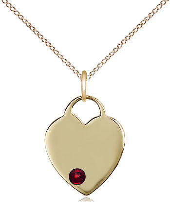14kt Gold Filled Heart Pendant with a 3mm Garnet Swarovski stone on a 18 inch Gold Filled Light Curb chain