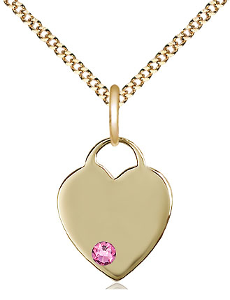 14kt Gold Filled Heart Pendant with a 3mm Rose Swarovski stone on a 18 inch Gold Plate Light Curb chain