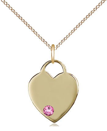 14kt Gold Filled Heart Pendant with a 3mm Rose Swarovski stone on a 18 inch Gold Filled Light Curb chain