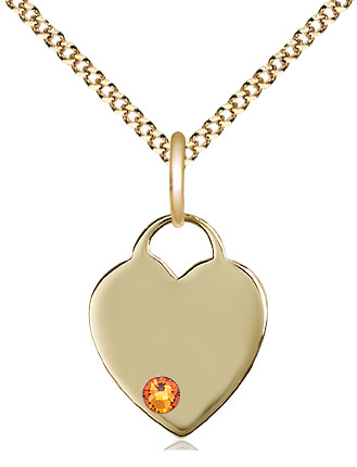 14kt Gold Filled Heart Pendant with a 3mm Topaz Swarovski stone on a 18 inch Gold Plate Light Curb chain