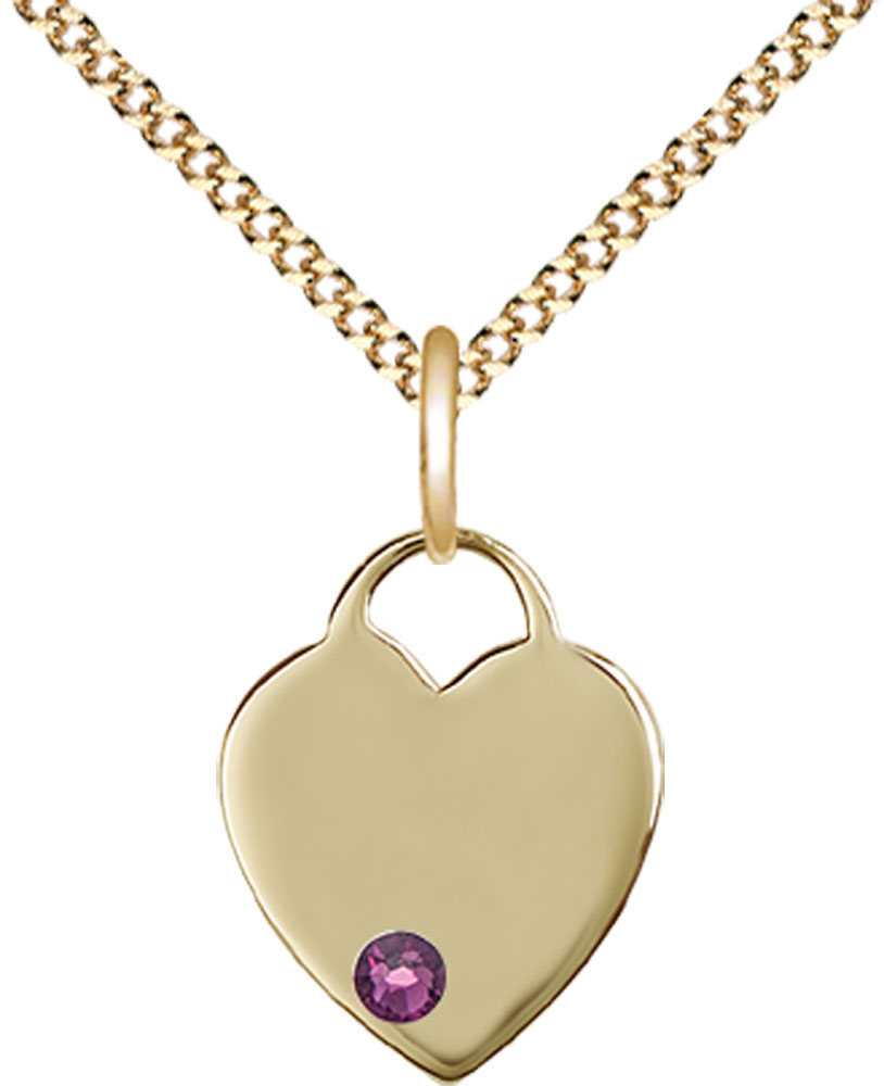 14kt Gold Filled Heart Pendant with a 3mm Amethyst Swarovski stone on a 18 inch Gold Plate Light Curb chain