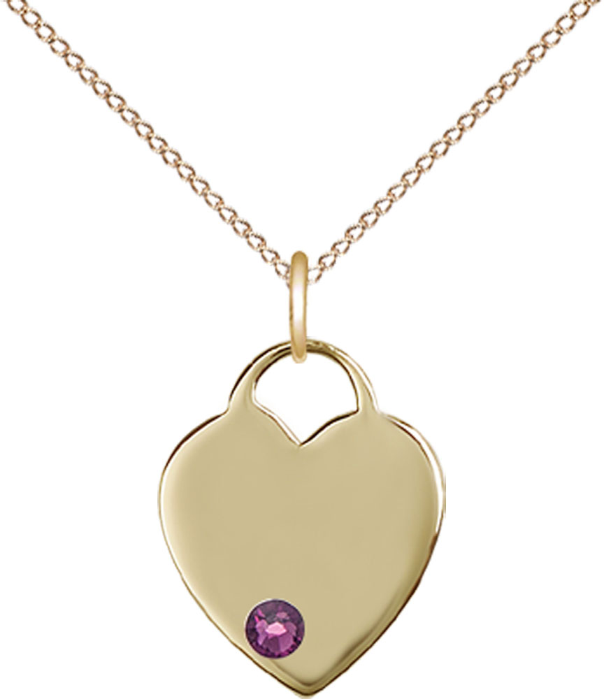 14kt Gold Filled Heart Pendant with a 3mm Amethyst Swarovski stone on a 18 inch Gold Filled Light Curb chain