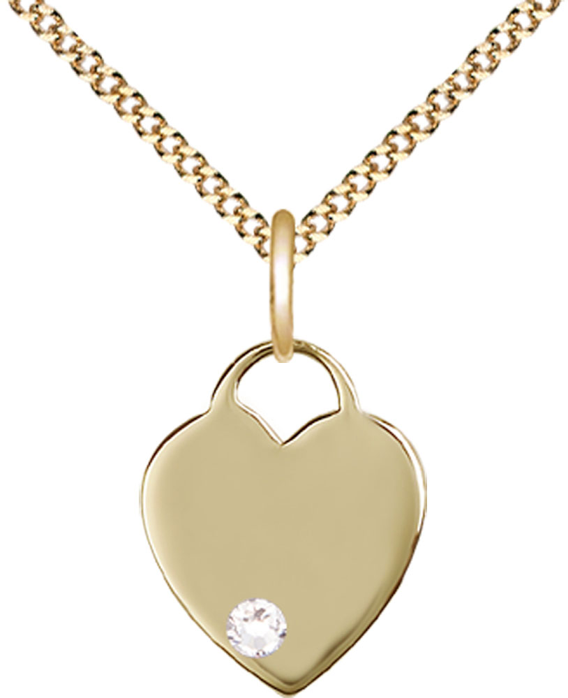 14kt Gold Filled Heart Pendant with a 3mm Crystal Swarovski stone on a 18 inch Gold Plate Light Curb chain