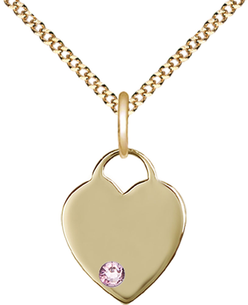 14kt Gold Filled Heart Pendant with a 3mm Light Amethyst Swarovski stone on a 18 inch Gold Plate Light Curb chain