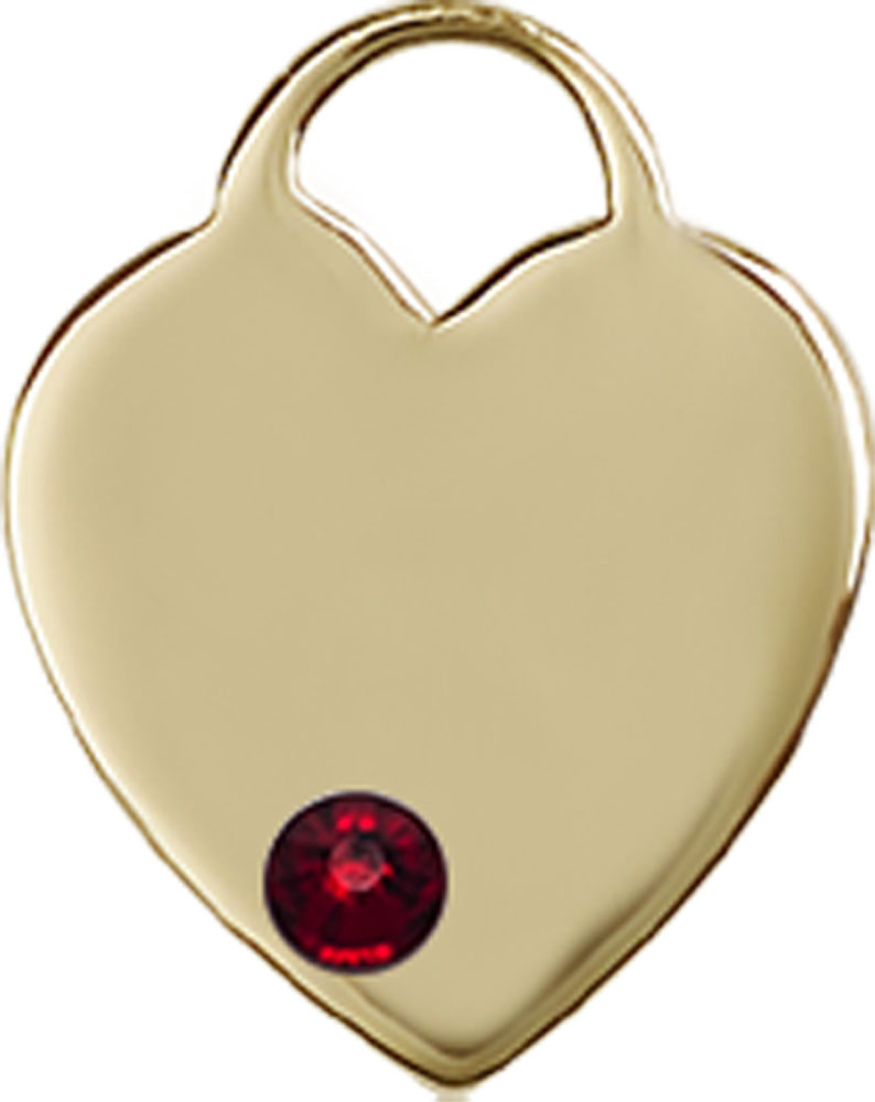 14kt Gold Heart Medal with a 3mm Garnet Swarovski stone